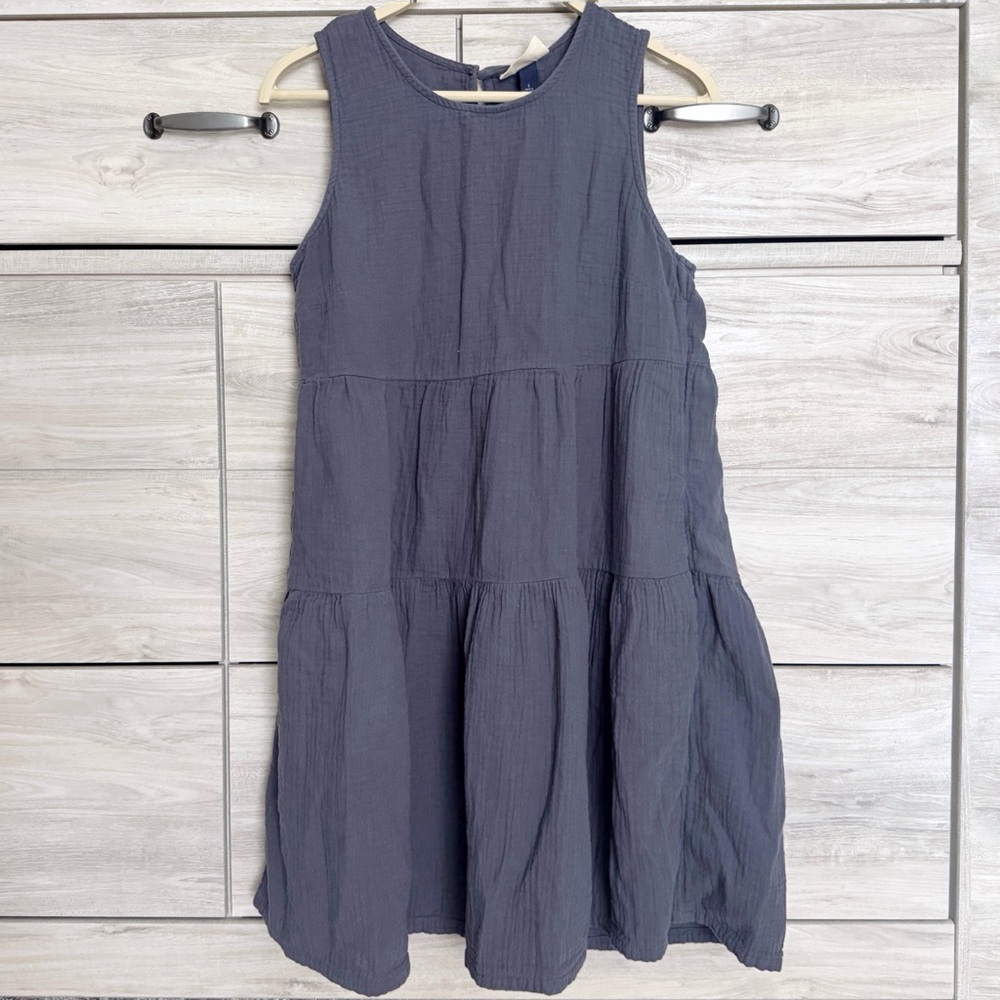 Universal Thread Cotton Gauze Tiered Dress Blue Grey Size Small